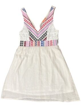 Flying Tomato White Dress with Pink, Blue & Black Embroidered Bodice Ptp17 L32